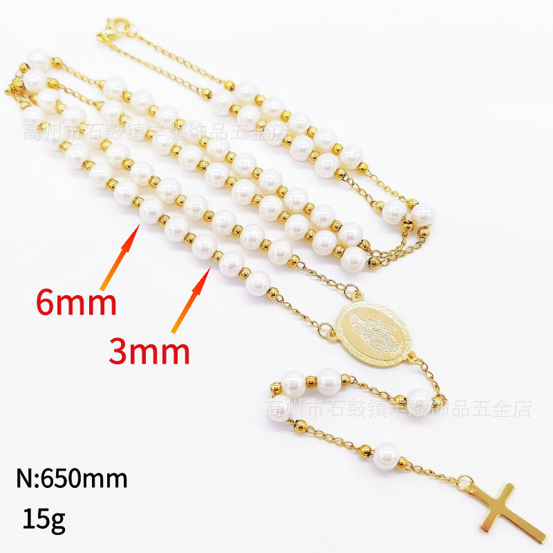 rosary necklace 6mm cross necklace - MERGE.DAY.1.FREESTYLE