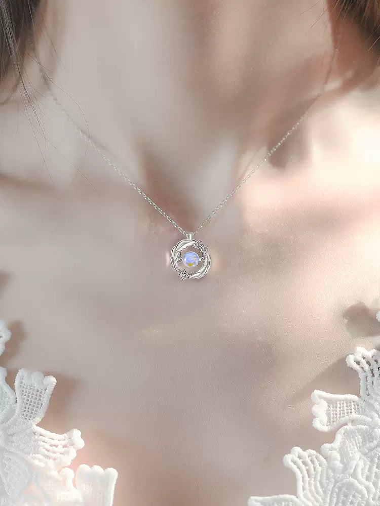 Silver Flash Necklace Feather Beating Heart Moonstone Necklace - MERGE.DAY.1.FREESTYLE