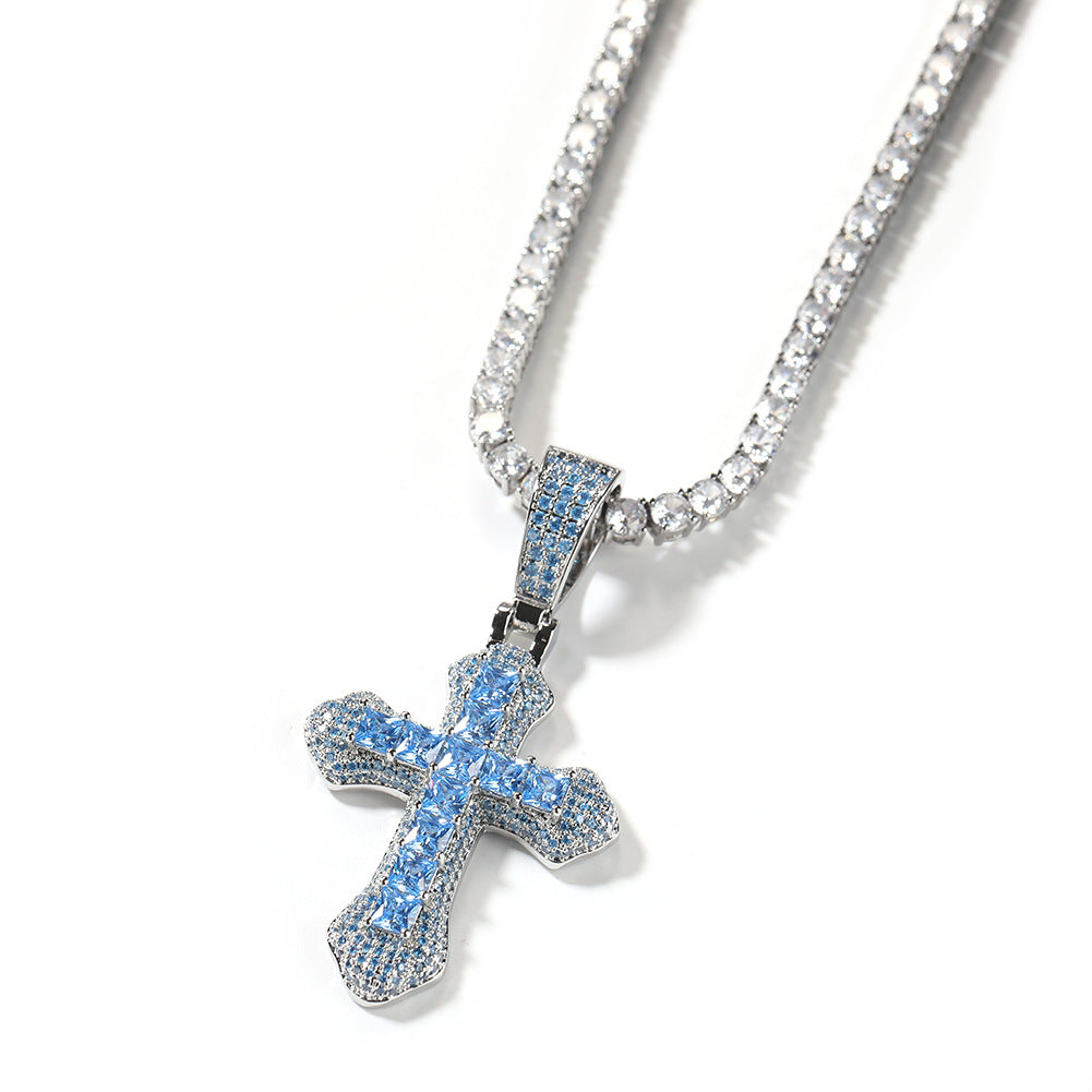 Hip-hop copper-inlaid purple zircon cross necklace - MERGE.DAY.1.FREESTYLE