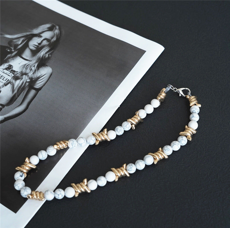 Thorn Light Luxury White Turquoise Pearl Metal Necklace - MERGE.DAY.1.FREESTYLE