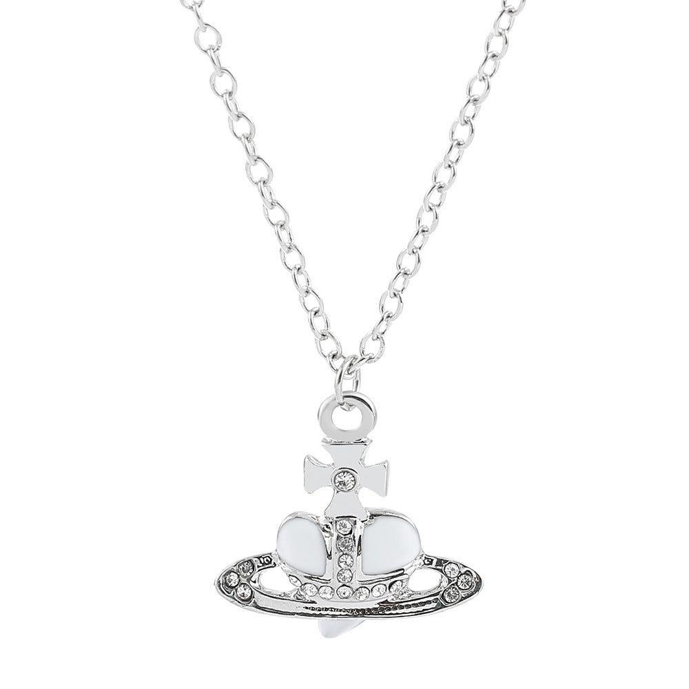 Saturn necklace, teardrop colored diamond earrings, Saturn earrings - MERGE.DAY.1.FREESTYLE