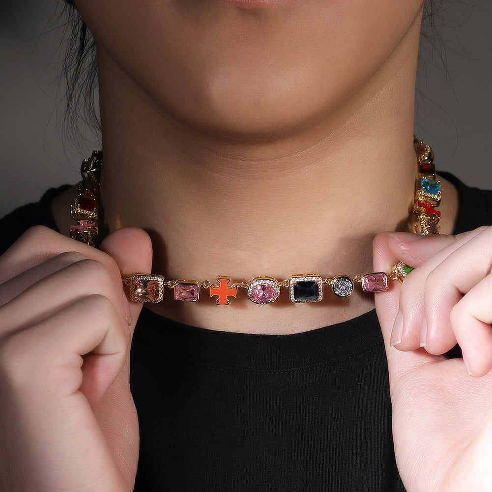 Exquisite diamond-encrusted colored gemstone bracelet and necklace - MERGE.DAY.1.FREESTYLE