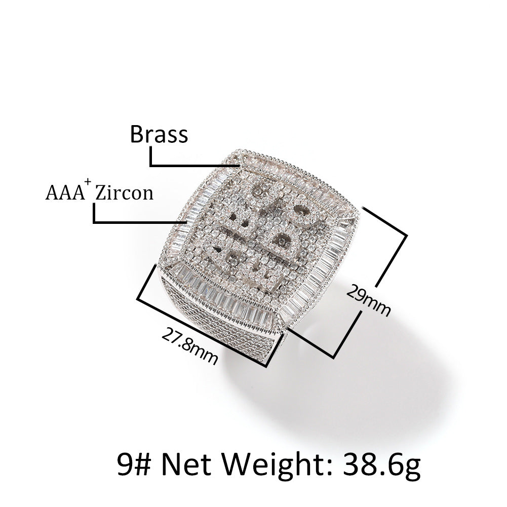 Hip-hop diamond-encrusted zircon DIY letter square ring - MERGE.DAY.1.FREESTYLE