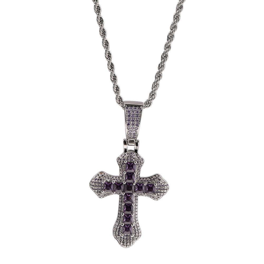Hip-hop copper-inlaid purple zircon cross necklace - MERGE.DAY.1.FREESTYLE