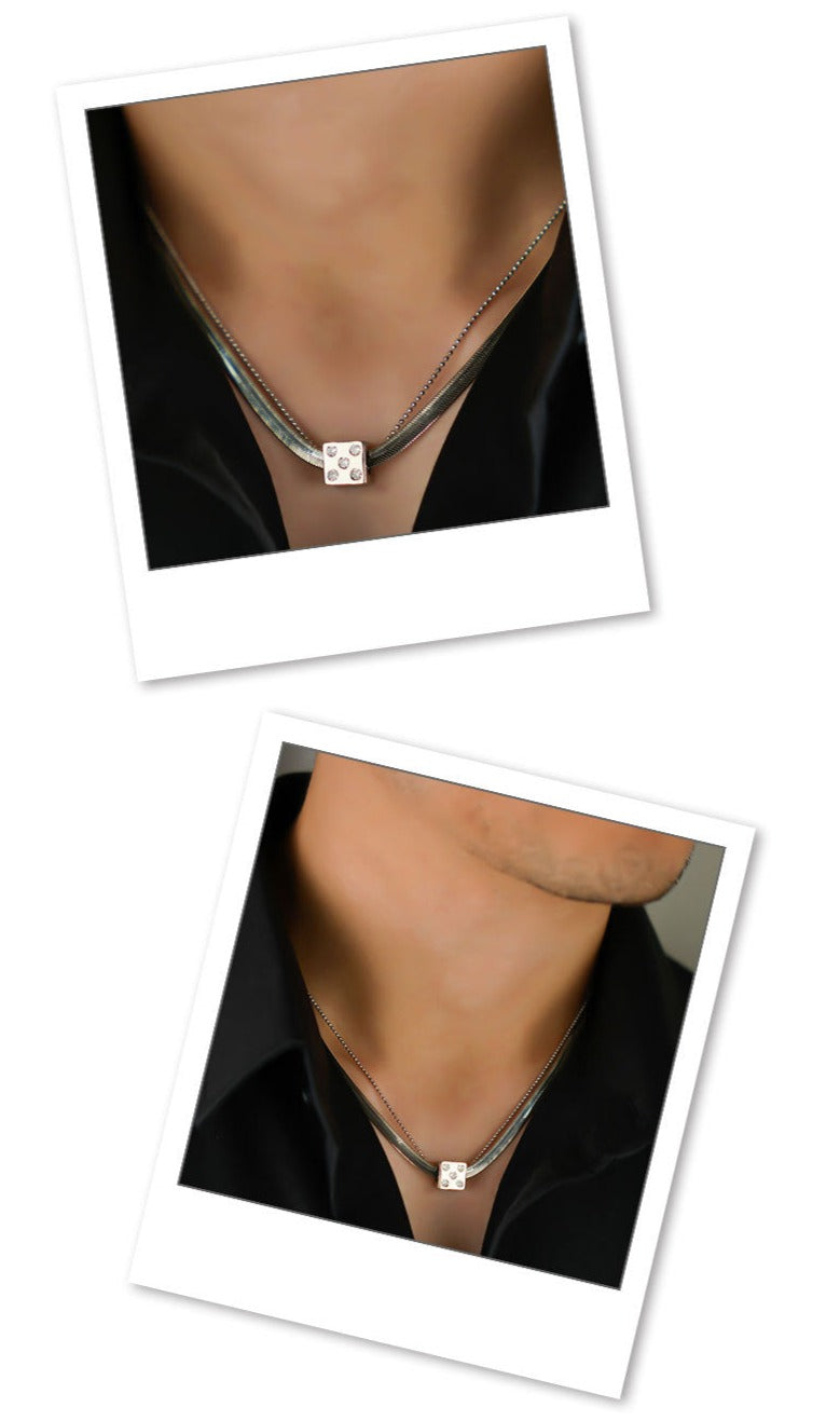 Silver Dice Double Chain Necklace - MERGE.DAY.1.FREESTYLE