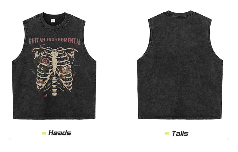 Rose skull print hip-hop T-shirt - MERGE.DAY.1.FREESTYLE