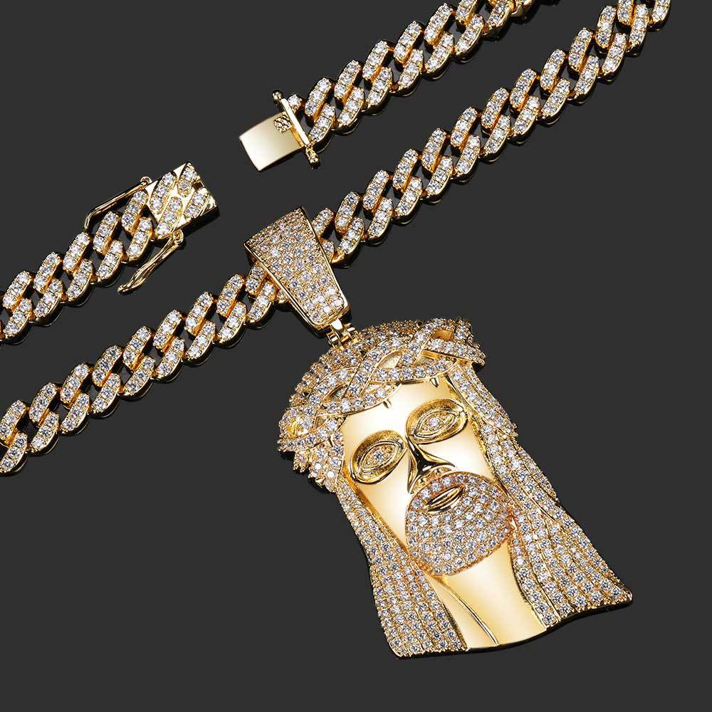 Micro Paved Zircon Jesus Head Hip Hop Men's Pendant Necklace - MERGE.DAY.1.FREESTYLE