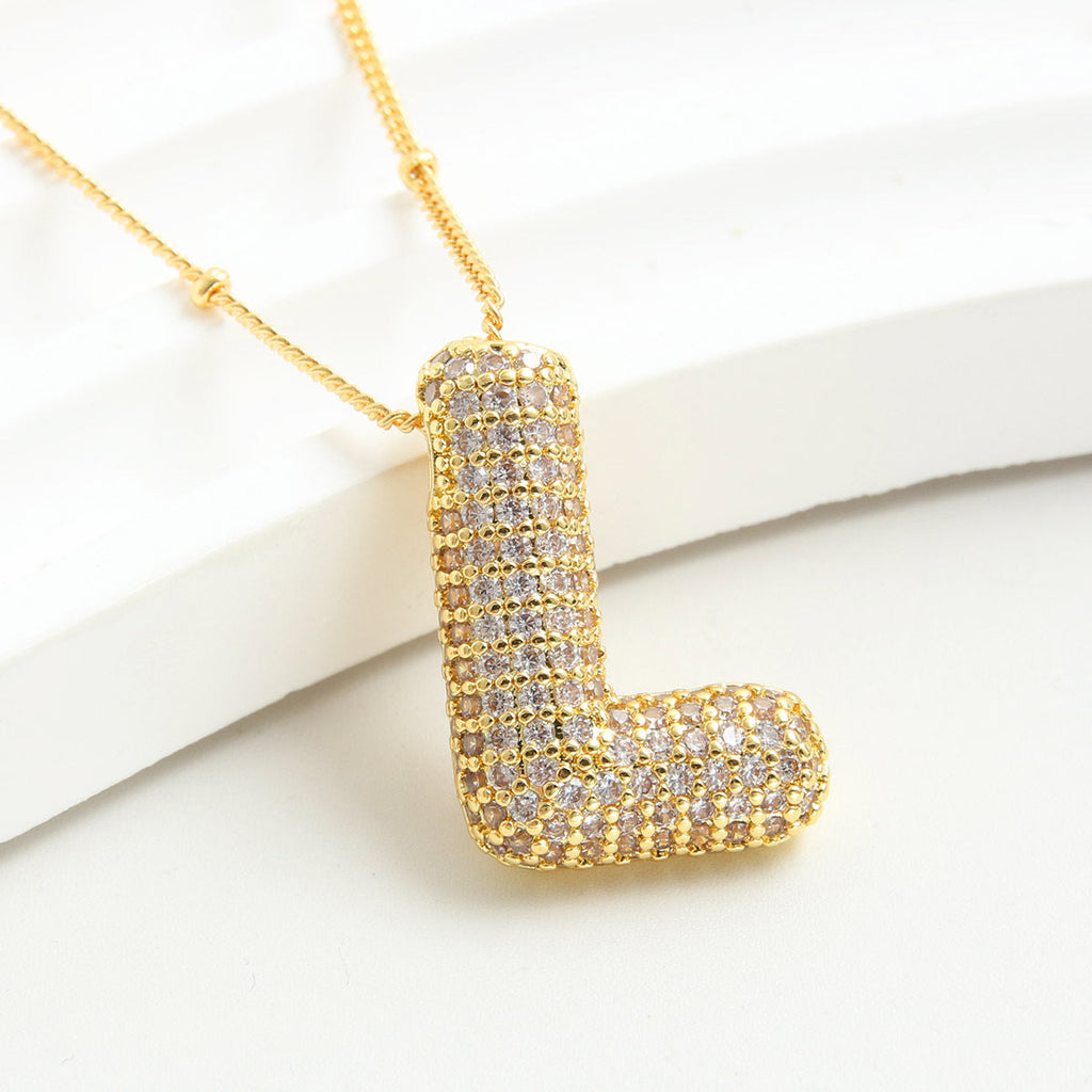 Bubble Initial Necklace 14k Gold Plated Cubic Zirconia - MERGE.DAY.1.FREESTYLE