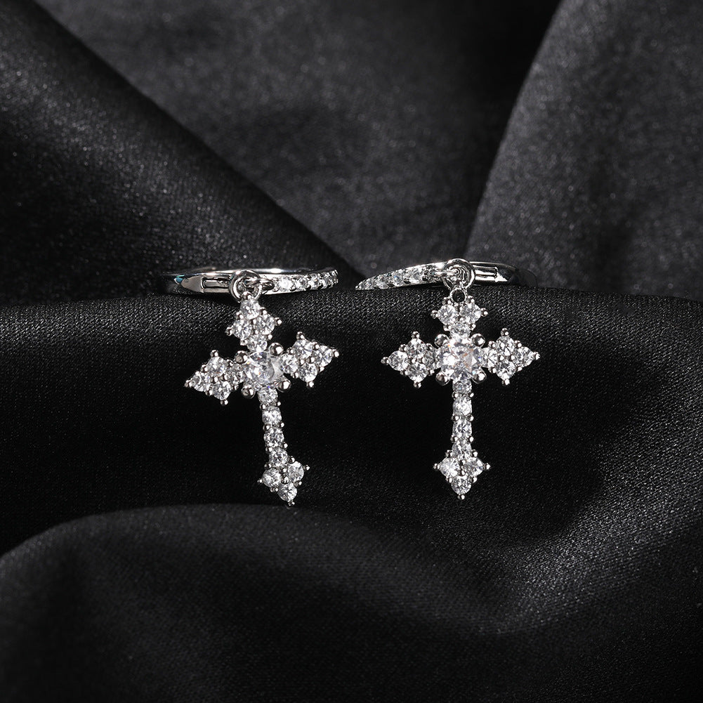 Hip-hop cubic zirconia cross earrings - MERGE.DAY.1.FREESTYLE