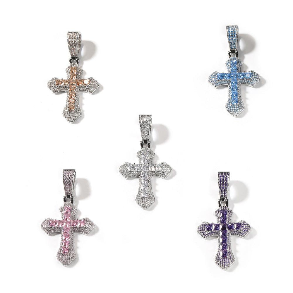 Hip-hop copper-inlaid purple zircon cross necklace - MERGE.DAY.1.FREESTYLE