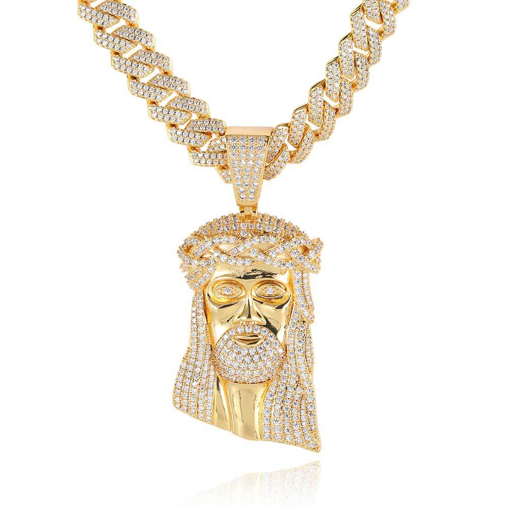 Micro Paved Zircon Jesus Head Hip Hop Men's Pendant Necklace - MERGE.DAY.1.FREESTYLE