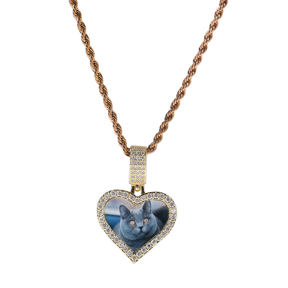 Customized photo heart shape pendant couple necklace - MERGE.DAY.1.FREESTYLE