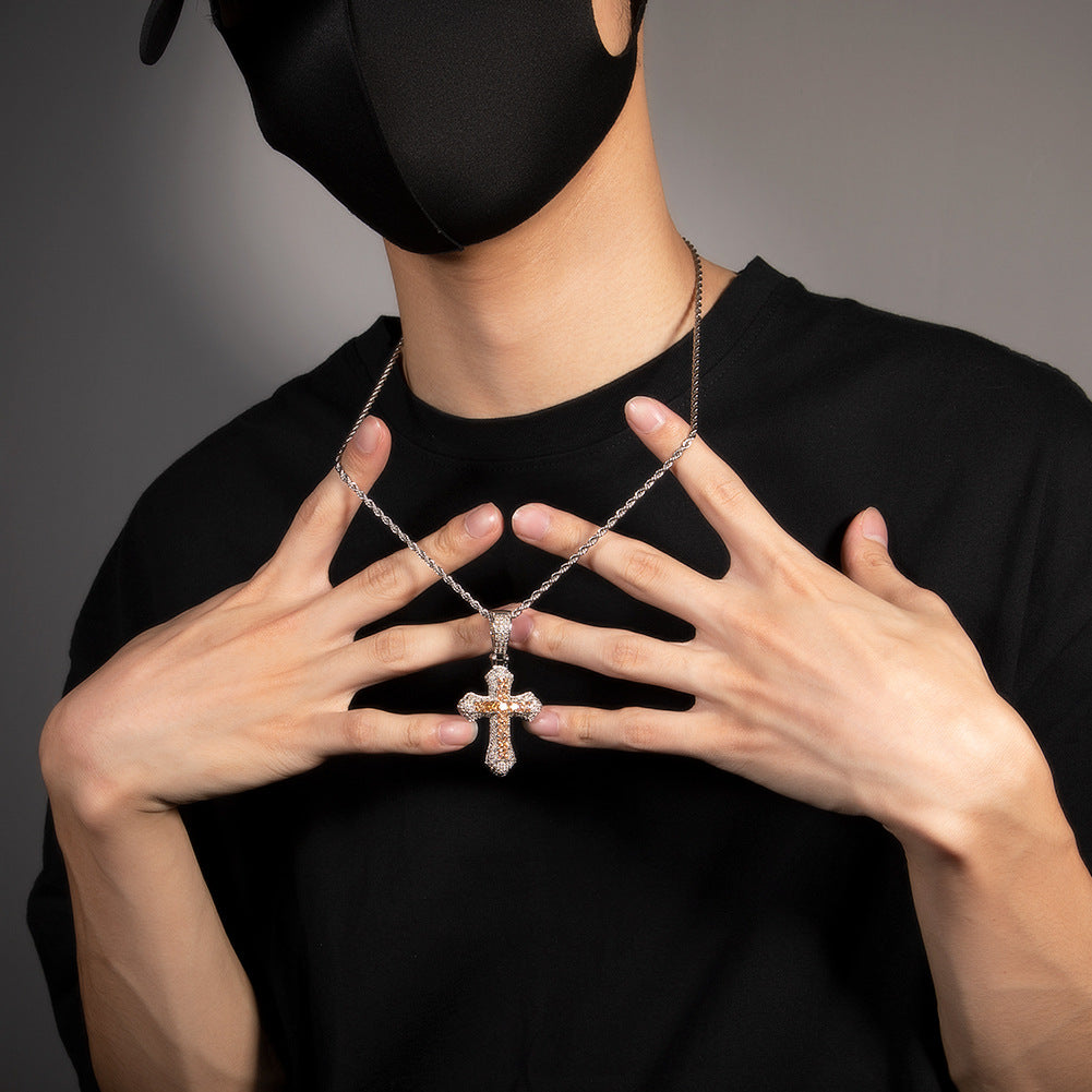 Hip-hop copper-inlaid purple zircon cross necklace - MERGE.DAY.1.FREESTYLE