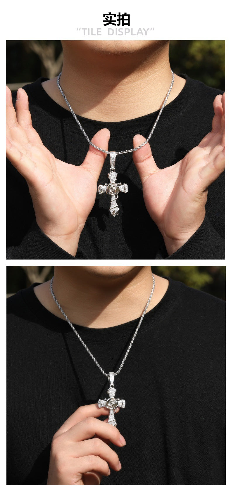 Hip-hop rose cross necklace with 5A zircon inlay - MERGE.DAY.1.FREESTYLE