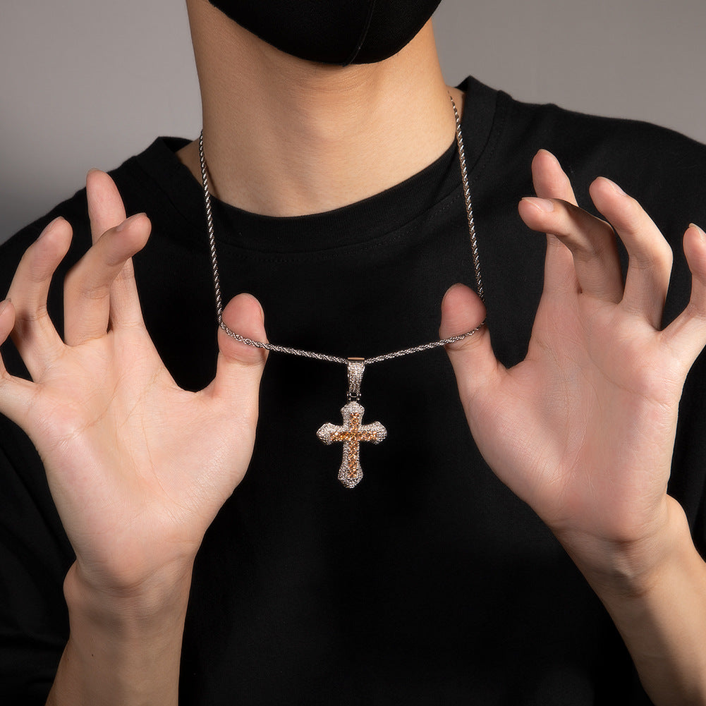 Hip-hop copper-inlaid purple zircon cross necklace - MERGE.DAY.1.FREESTYLE