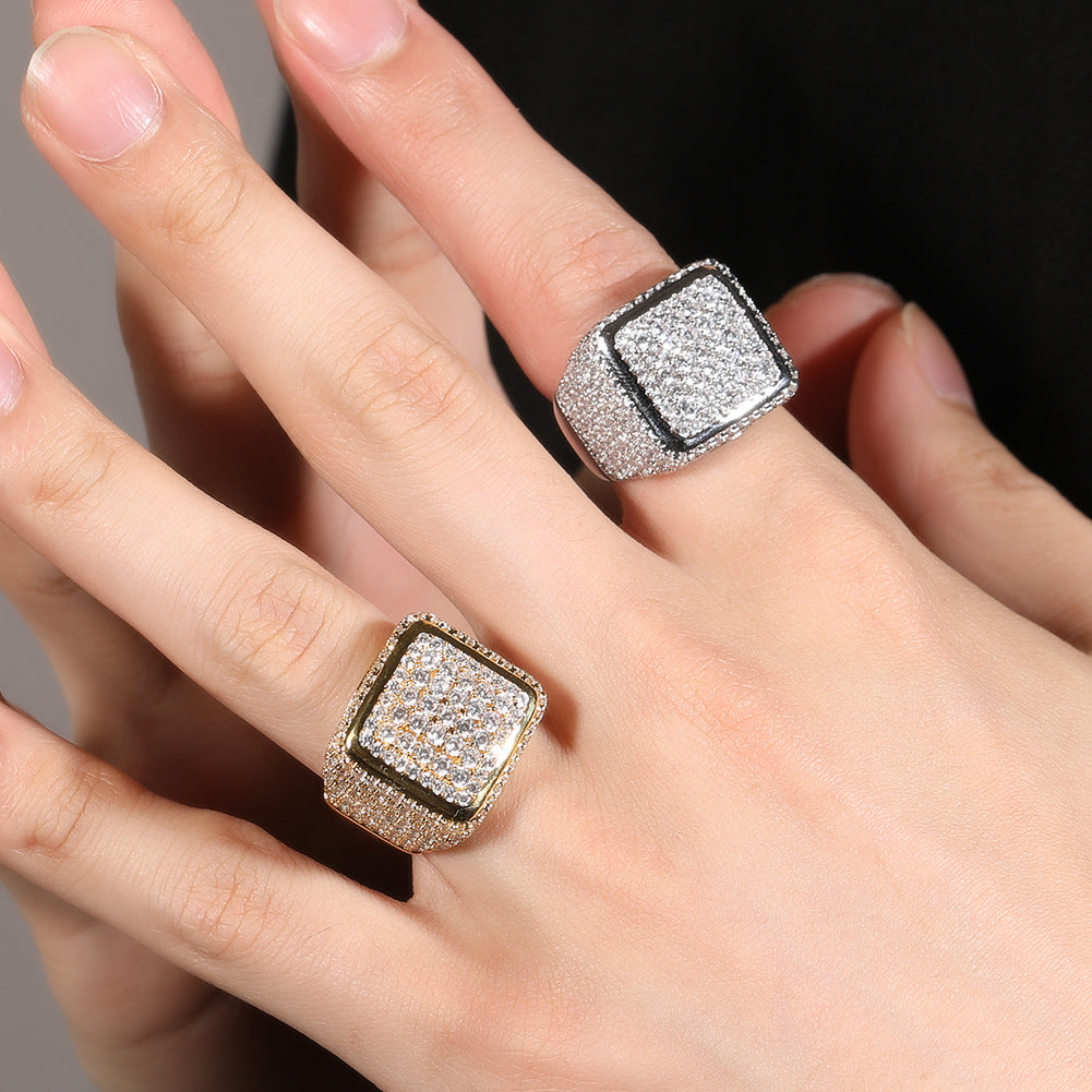 Hip-hop large square ring with zircon - MERGE.DAY.1.FREESTYLE