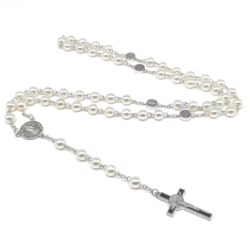 rosary necklace black and white round beads - MERGE.DAY.1.FREESTYLE