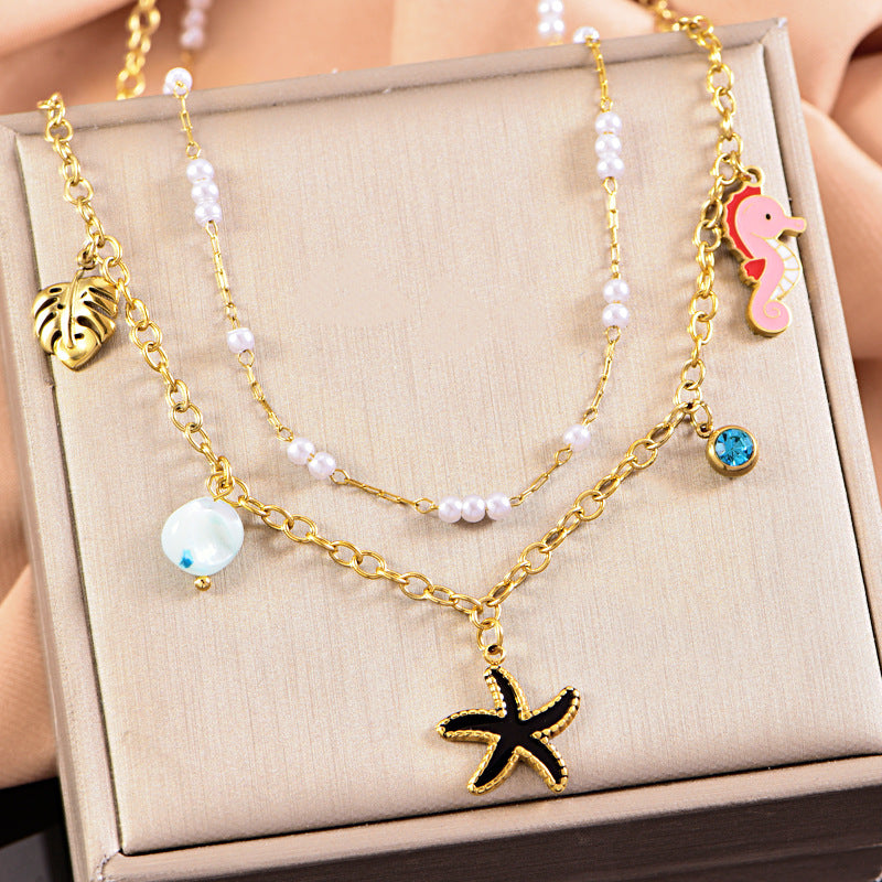 starfish necklace, ocean series millet pearl necklace - MERGE.DAY.1.FREESTYLE