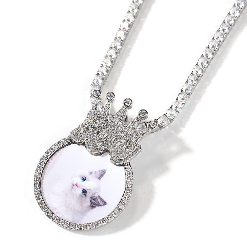 Custom Crown Round Photo Diamond Pendant Hip Hop Necklace - MERGE.DAY.1.FREESTYLE