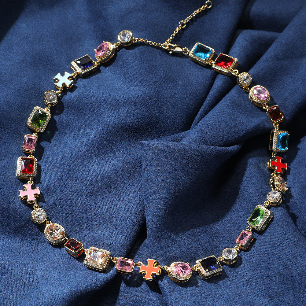 Exquisite diamond-encrusted colored gemstone bracelet and necklace - MERGE.DAY.1.FREESTYLE