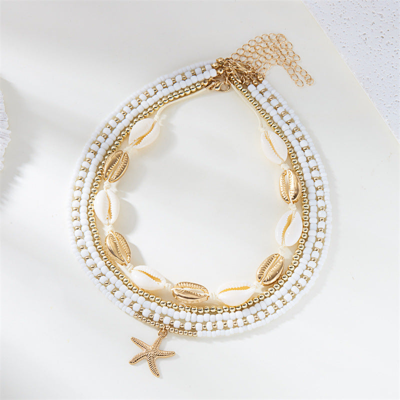 Starfish shell rice bead multi-layer necklace - MERGE.DAY.1.FREESTYLE
