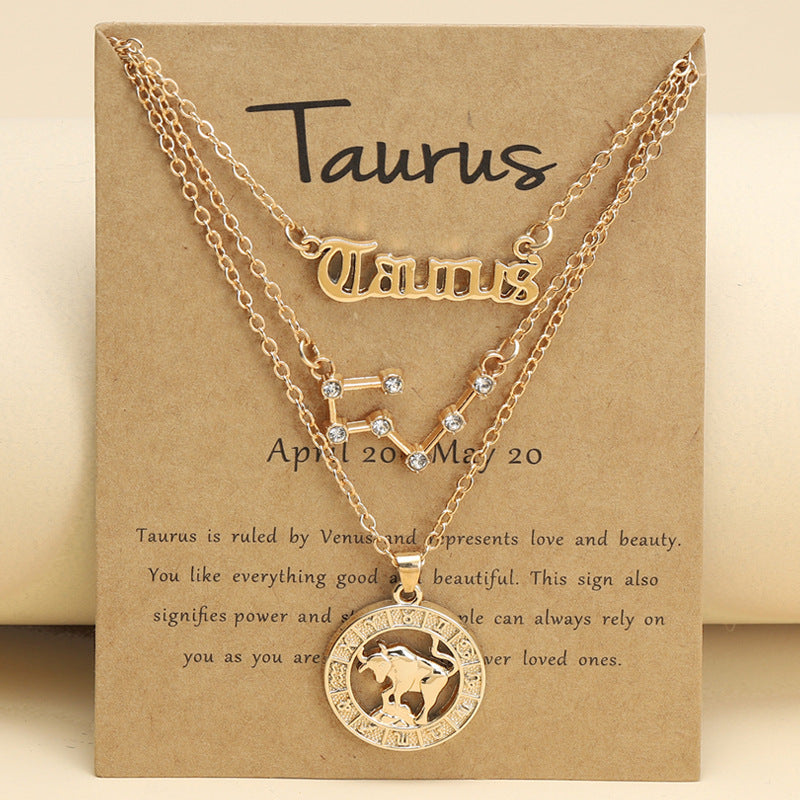 Zodiac Necklace Vintage English Star Image Pendant Three Piece Jewelry Set - MERGE.DAY.1.FREESTYLE