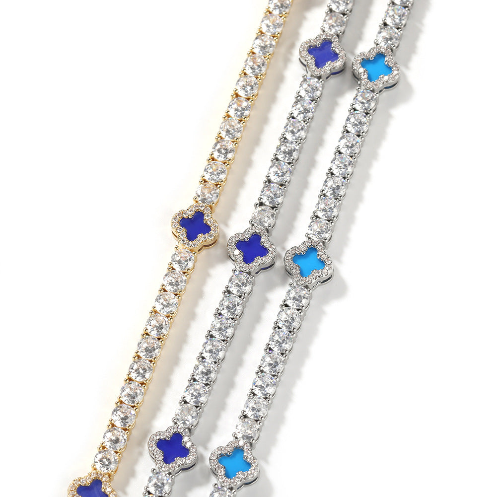 Hip-hop four-leaf clover diamond tennis chain necklace bracelet - MERGE.DAY.1.FREESTYLE