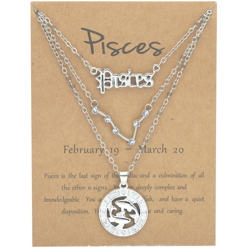 Zodiac Necklace Vintage English Star Image Pendant Three Piece Jewelry Set - MERGE.DAY.1.FREESTYLE