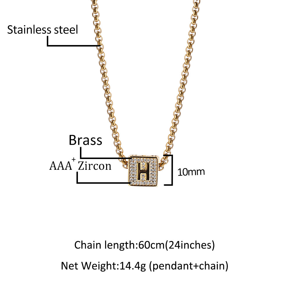 Hip Hop 26 Letter Square Pendant Passepartout Letter Necklace - MERGE.DAY.1.FREESTYLE