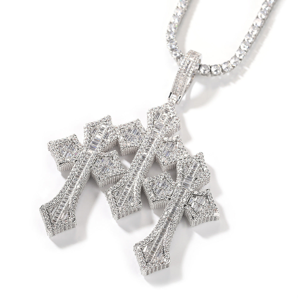 Retro Cross Pendant Fashionable Copper Inlaid Zirconia Necklace - MERGE.DAY.1.FREESTYLE