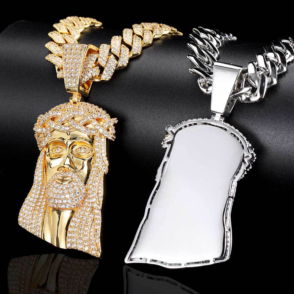 Micro Paved Zircon Jesus Head Hip Hop Men's Pendant Necklace - MERGE.DAY.1.FREESTYLE