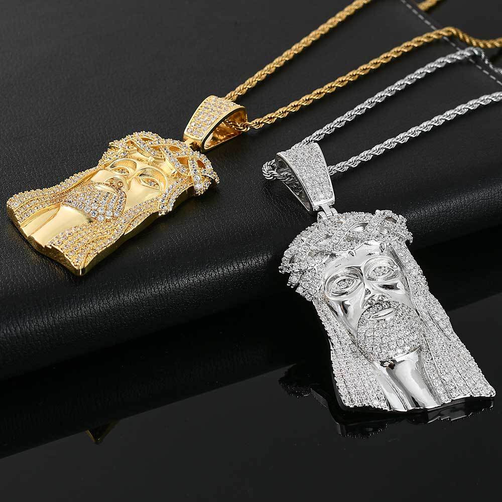 Micro Paved Zircon Jesus Head Hip Hop Men's Pendant Necklace - MERGE.DAY.1.FREESTYLE