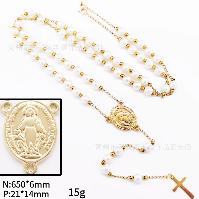 rosary necklace 6mm cross necklace - MERGE.DAY.1.FREESTYLE