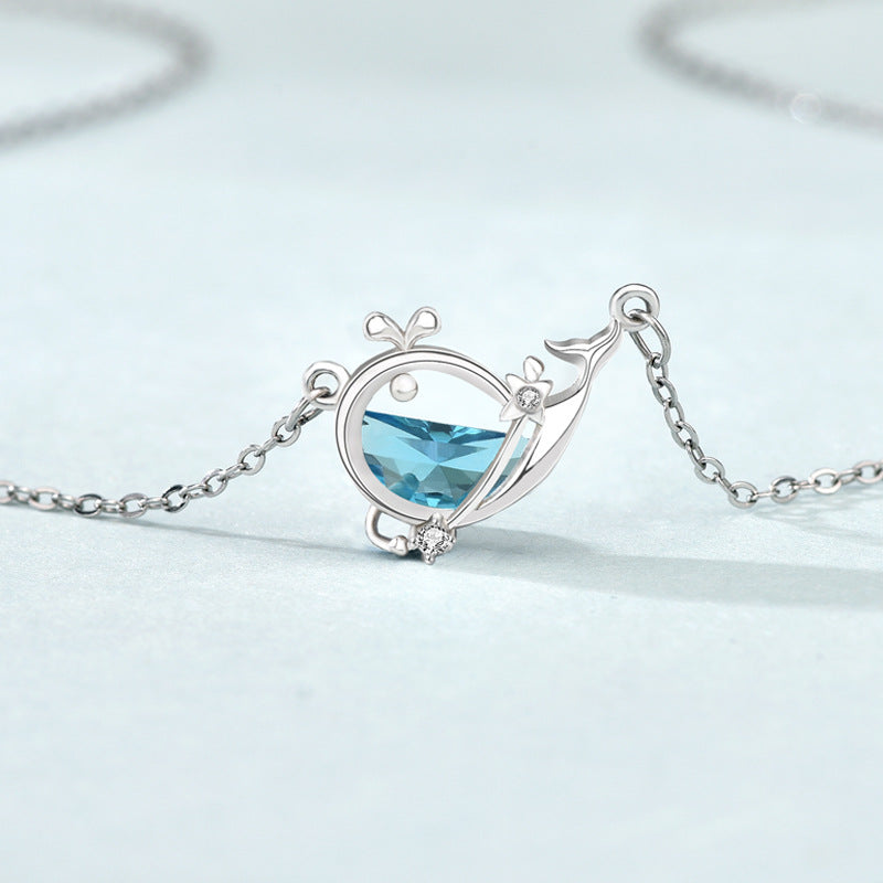 s925 Silver Sea Blue Half Moon Zircon Whale Necklace - MERGE.DAY.1.FREESTYLE