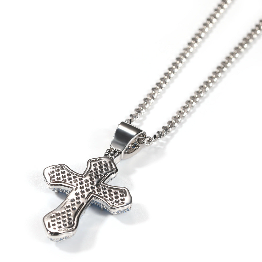 Blue Zircon Cross Hip-hop Necklace - MERGE.DAY.1.FREESTYLE