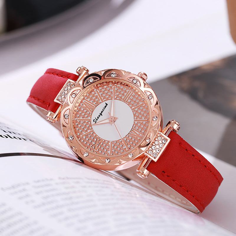 Korean-style quartz watch with a simple leather strap. - MERGE.DAY.1.FREESTYLE
