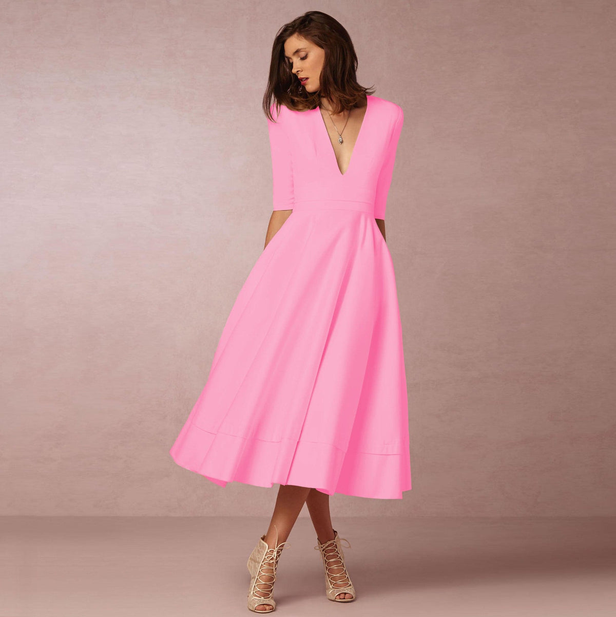 Women's Evening Dress Sexy Deep V Long Sleeve Dress - MERGE.DAY.1.FREESTYLE