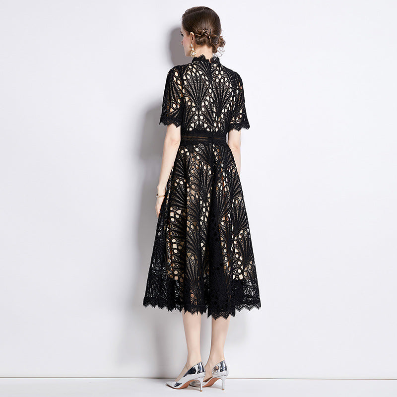 French lace round neck dress - MERGE.DAY.1.FREESTYLE
