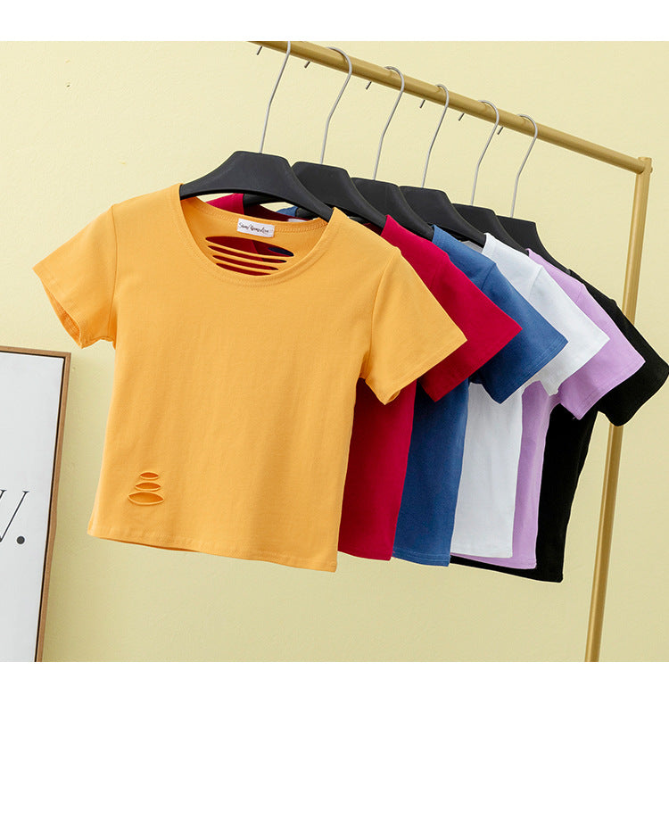 Summer ripped tight backless high waist T-shirt - MERGE.DAY.1.FREESTYLE