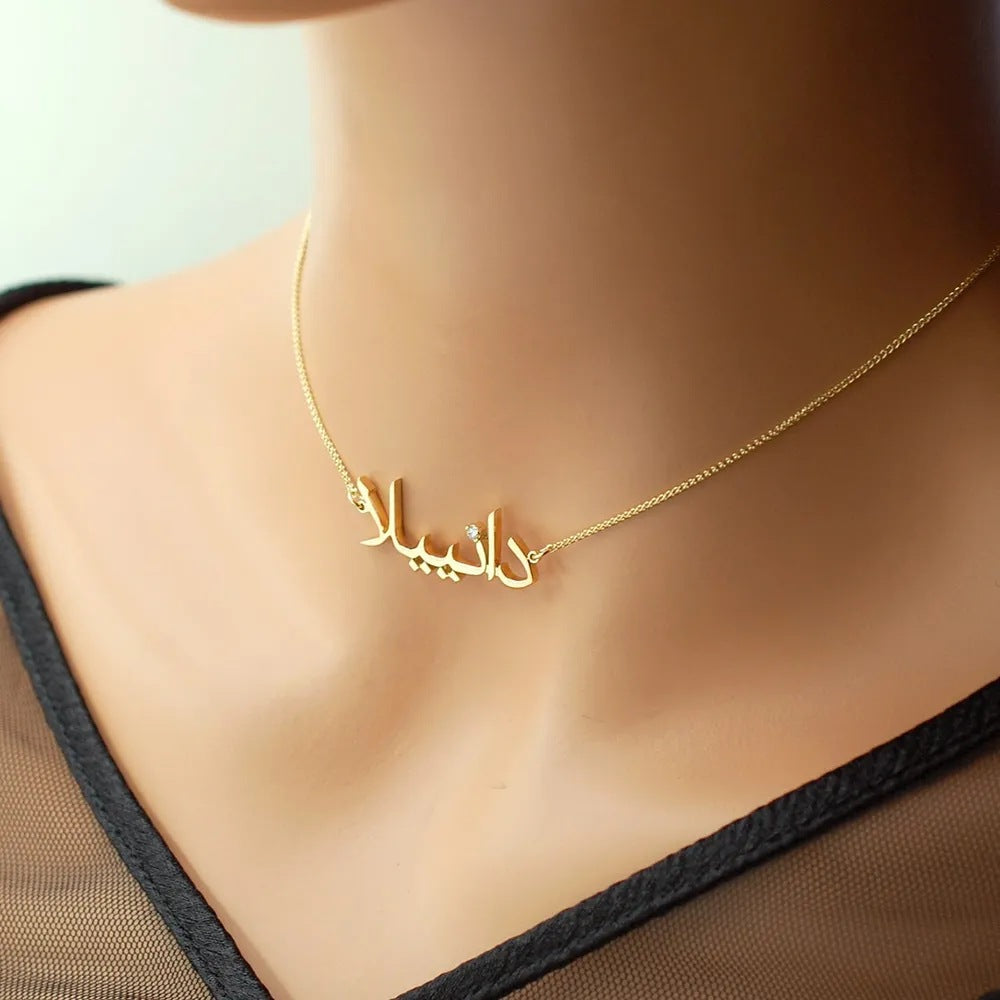 Customized Arabic writing necklace zircon 18K gold necklace - MERGE.DAY.1.FREESTYLE