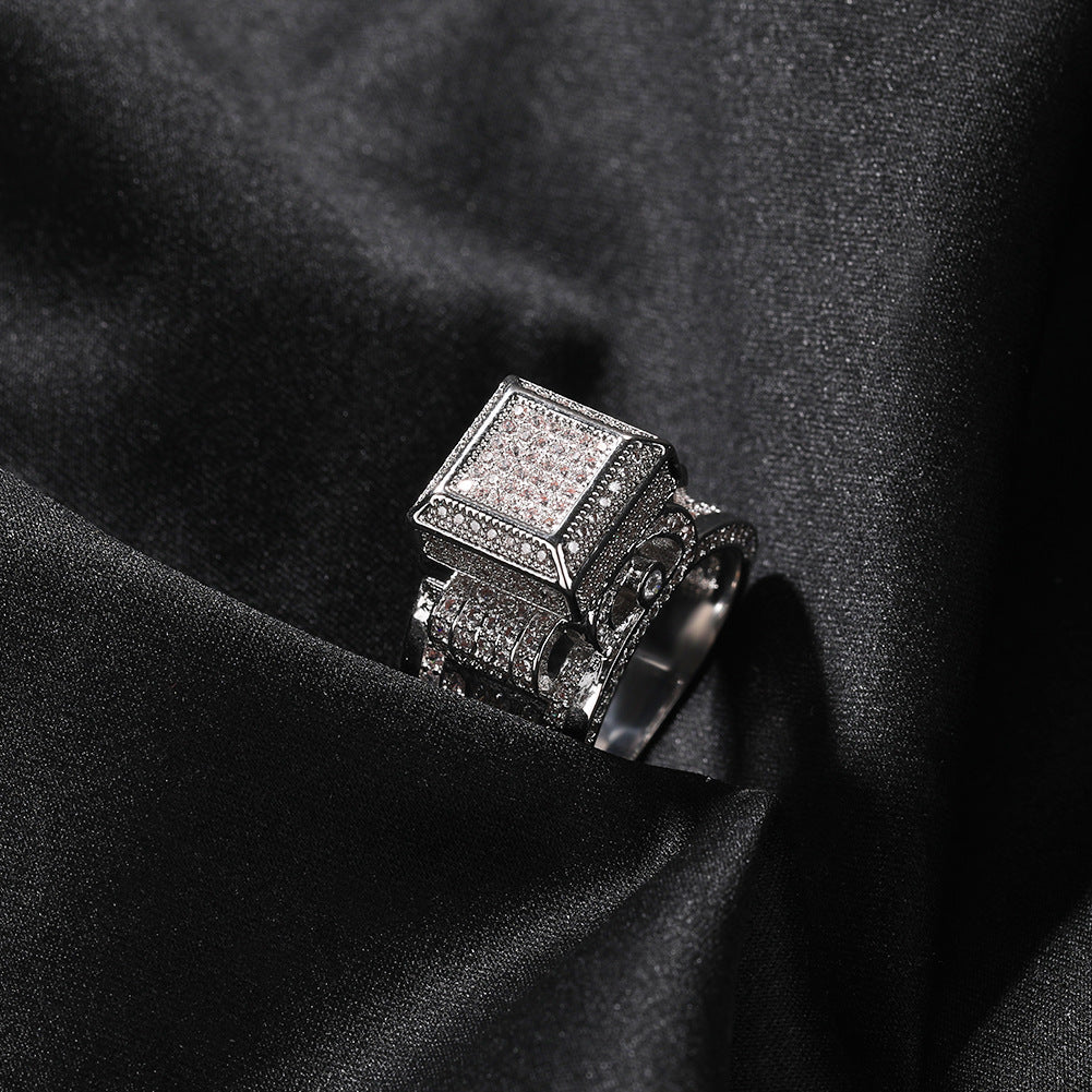 Hip-hop square diamond-encrusted couple ring - MERGE.DAY.1.FREESTYLE