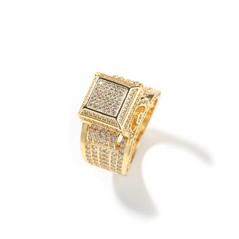 Hip-hop square diamond-encrusted couple ring - MERGE.DAY.1.FREESTYLE