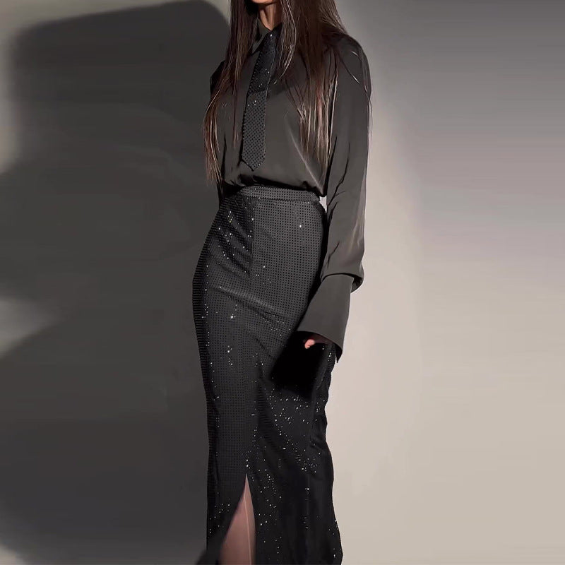 Fashionable and elegant hot diamond slit hip skirt suit - MERGE.DAY.1.FREESTYLE