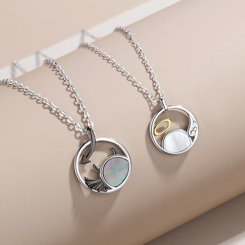 Pair of Devil and Angel matching Necklace Sterling Silver 2022 Cartoon Ring Hollow Couple Necklace Pendant - MERGE.DAY.1.FREESTYLE