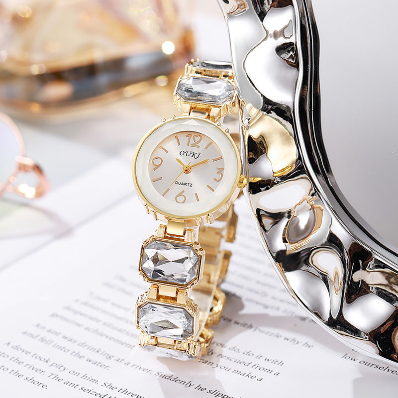 Women’s Gold Bracelet Quartz Watch with Black Crystal Dial - MERGE.DAY.1.FREESTYLE