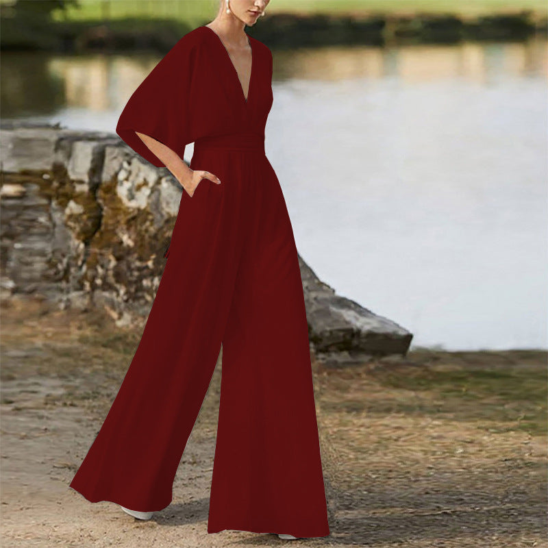 Dress Jumpsuit Explosive Deep V High Waist Wide Leg Trousers - MERGE.DAY.1.FREESTYLE