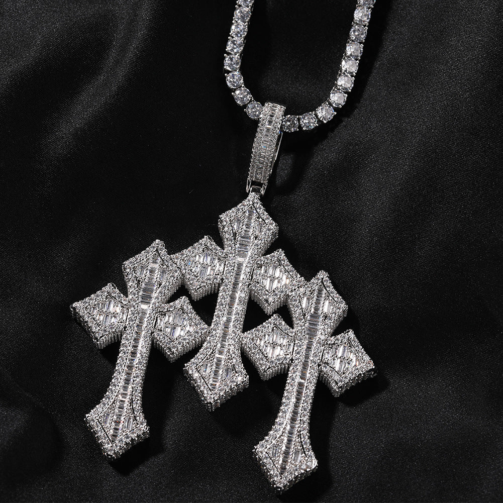 Retro Cross Pendant Fashionable Copper Inlaid Zirconia Necklace - MERGE.DAY.1.FREESTYLE