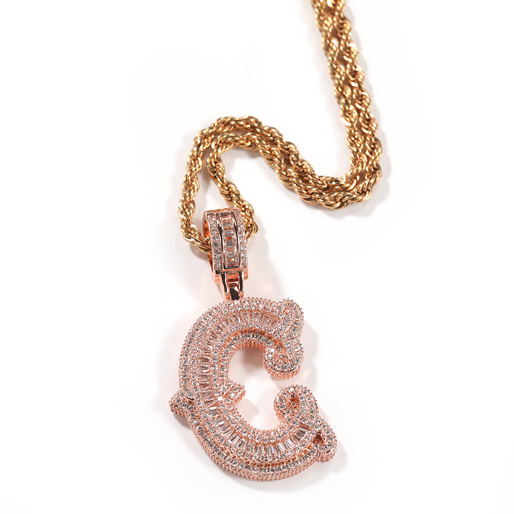 Hip-hop fully diamond-encrusted spiky rock sugar letter necklace - MERGE.DAY.1.FREESTYLE