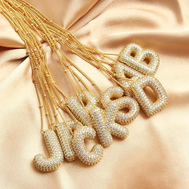 Bubble Initial Necklace 14k Gold Plated Cubic Zirconia - MERGE.DAY.1.FREESTYLE