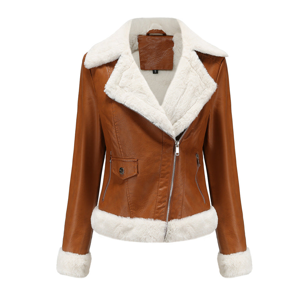 Autumn and winter fleece leather women's warm long-sleeved lapel coat jacket - MERGE.DAY.1.FREESTYLE